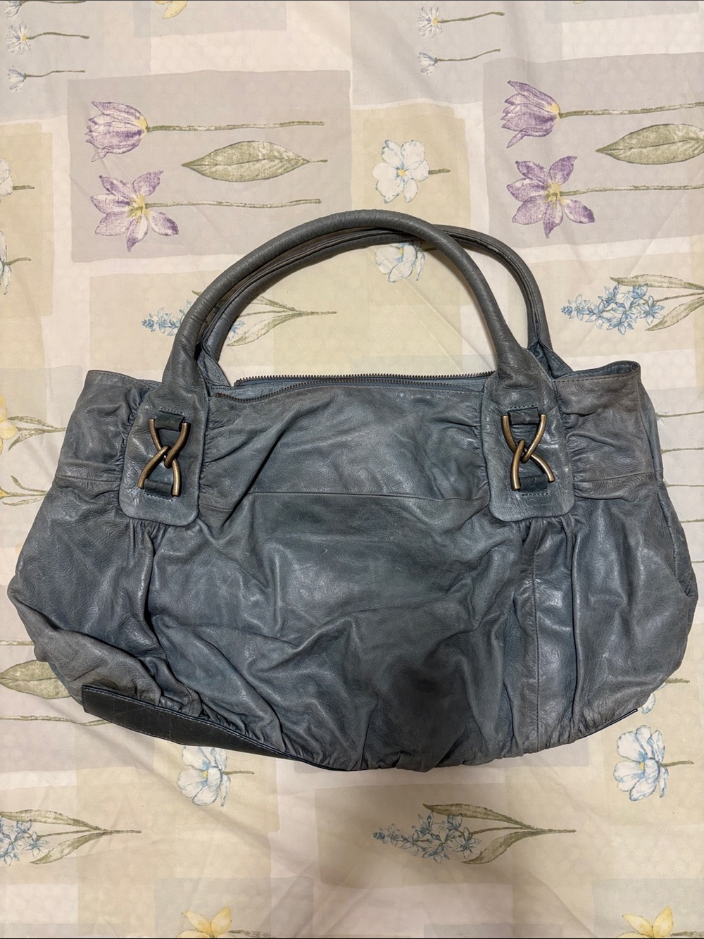 Barneys New York Soft Leather Shoulder Bag in Slate Bluish Gray